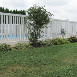 vertical slat style vinyl pool fence