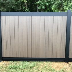 black and wood style vinyl fencing