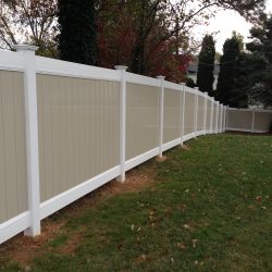 white and tan vinyl privacy fence ideas