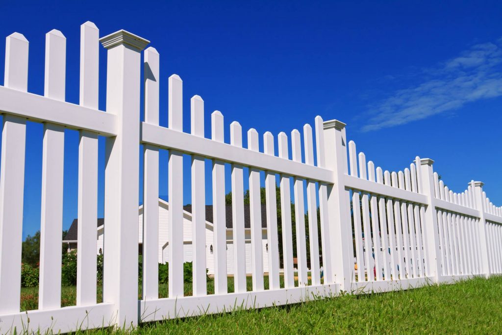White picket fenced yard