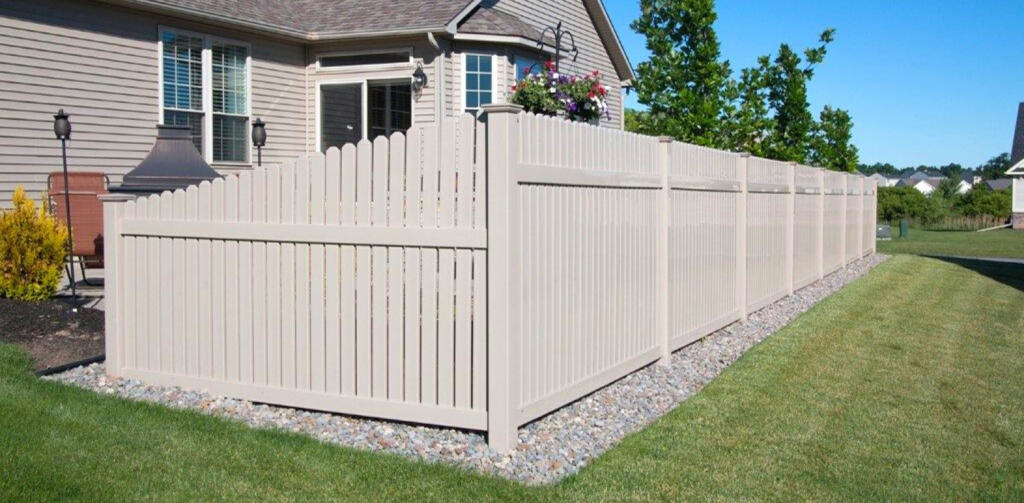 Tan PCV fence for backyard