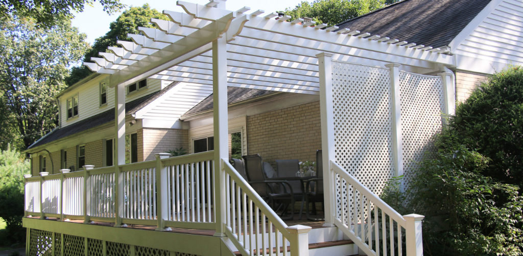 Deck with pergola used in the backyard
