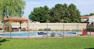 High fence around pool