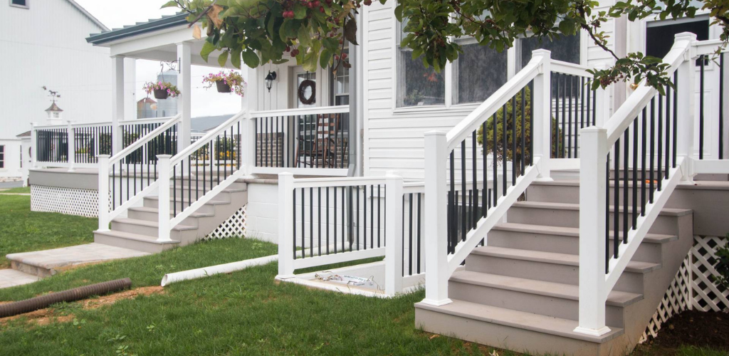 Black and white vinyl porch railing style