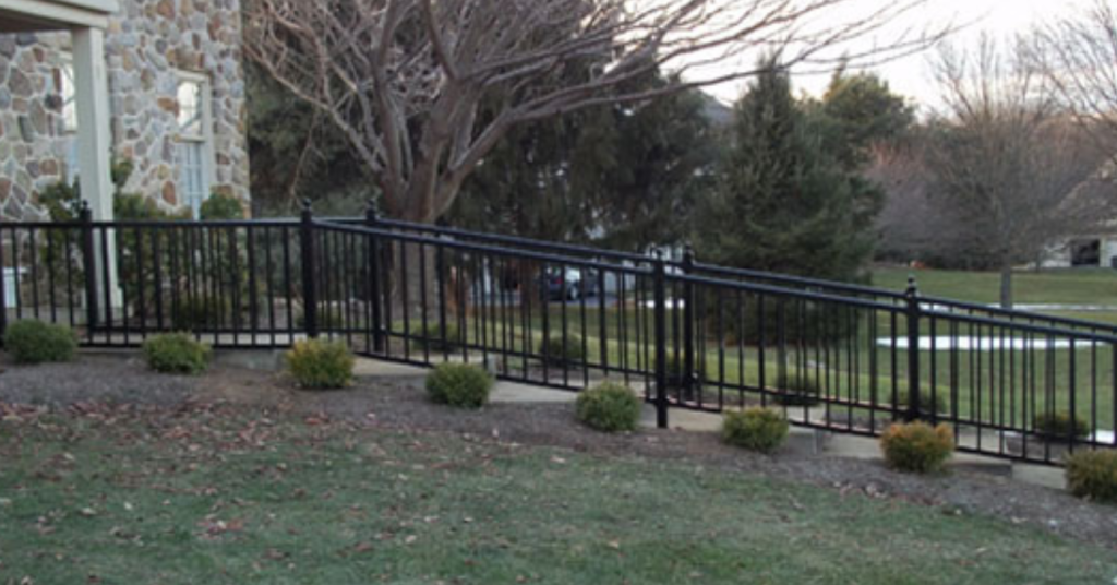 aluminum best railing materials for stairs in front of stone home